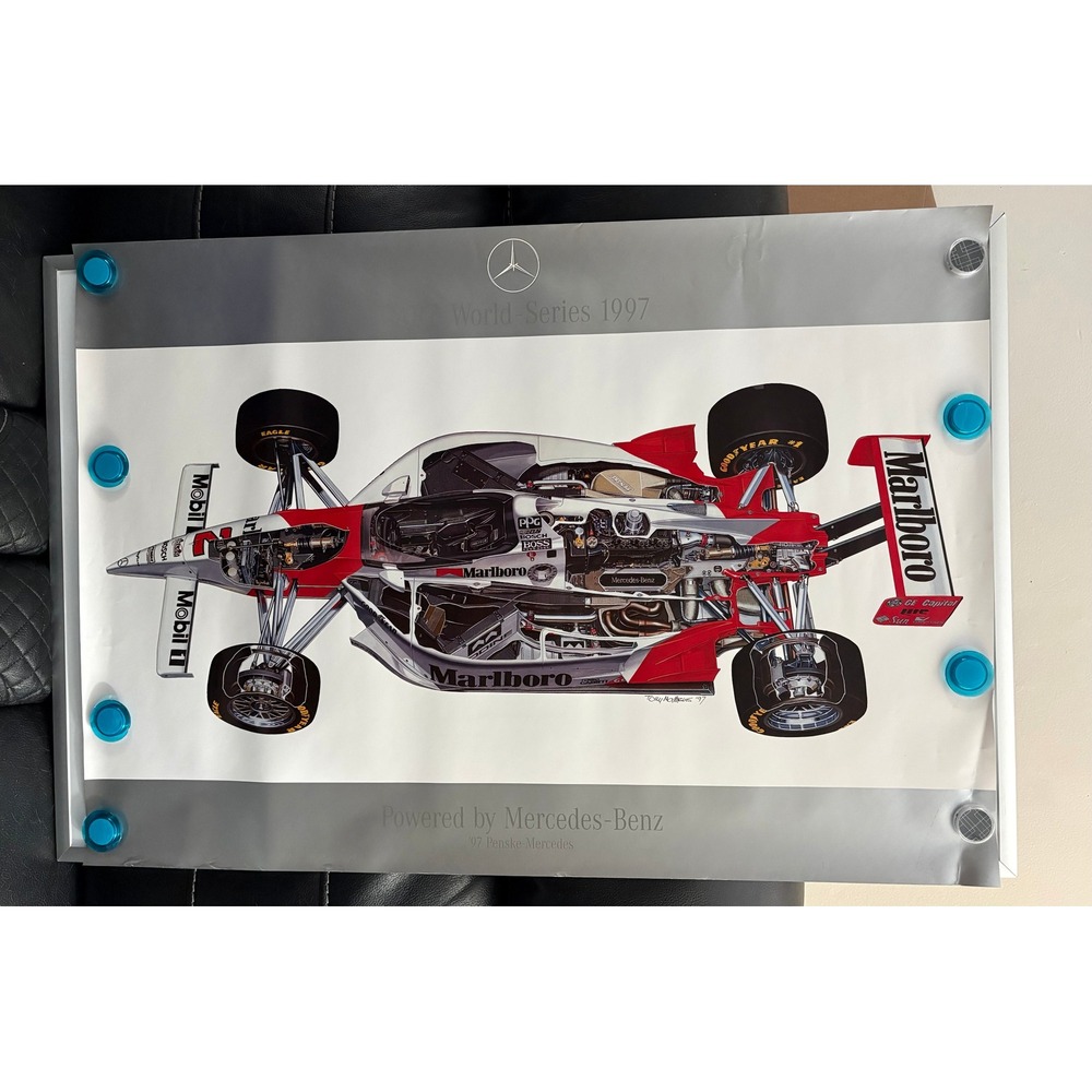 Vintage 1997 CART World Series Penske Mercedes Marlboro Cutaway Poster 23x33